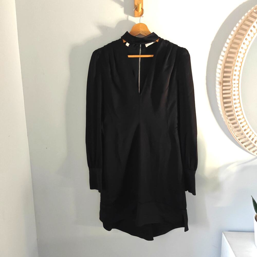A.L.C. Garrison Black Mini Long Sleeve Satin Cut-Out Dress, Black, Size 4, $595